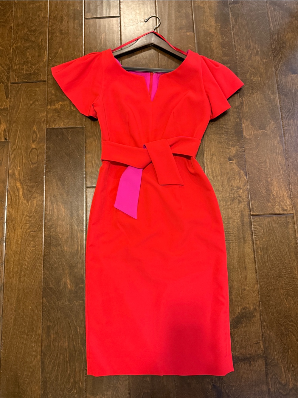 Milly Bold Red Midi Dress with Pink Accent Size 0